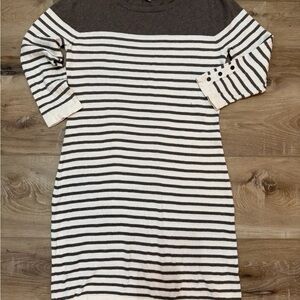 Banana Republic Taupe/White Striped Women's 3/4 Sleeve Sweater Dress, Sz. L
